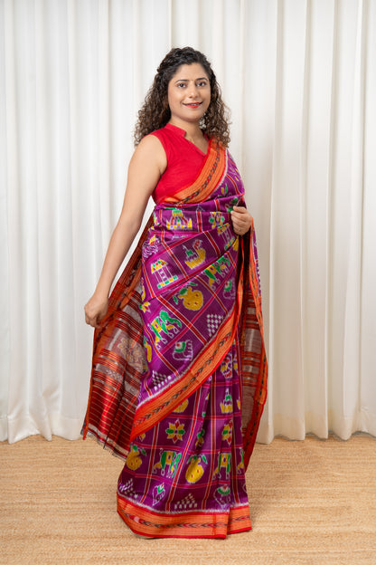 Nabakothi Khandua Pure Silk Saree: Purple