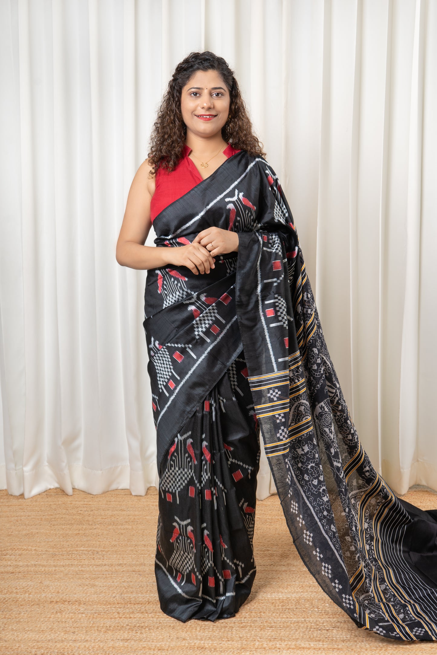 Odisha Ikkat Nuapatna Pure Silk Saree- Black