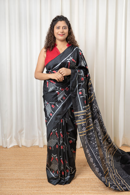 Odisha Ikkat Nuapatna Pure Silk Saree- Black