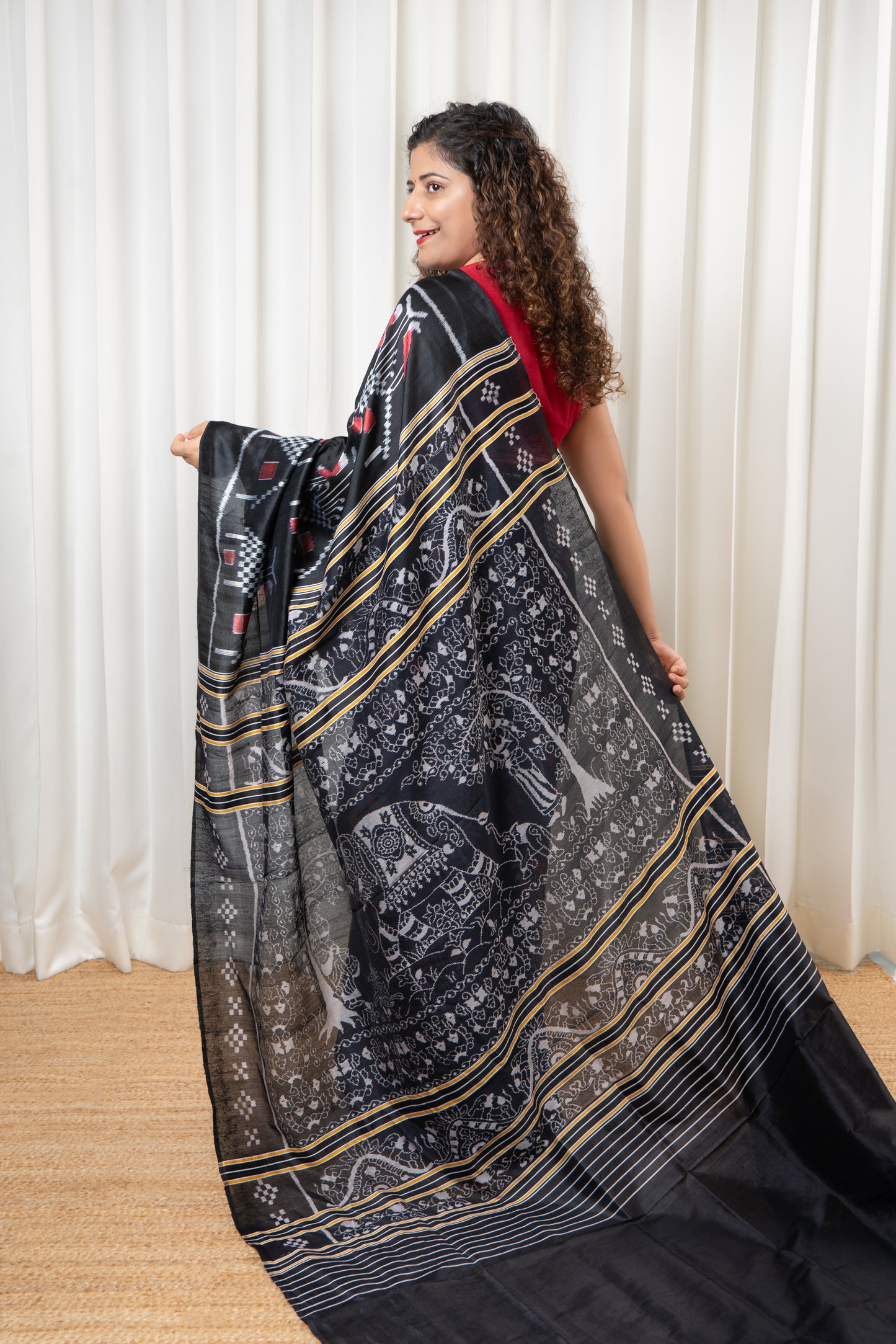 Odisha Ikkat Nuapatna Pure Silk Saree- Black