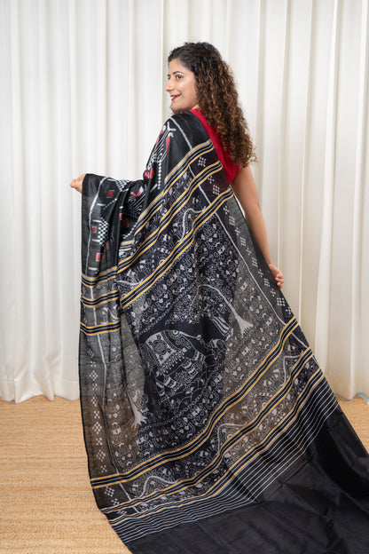 Odisha Ikkat Nuapatna Pure Silk Saree- Black