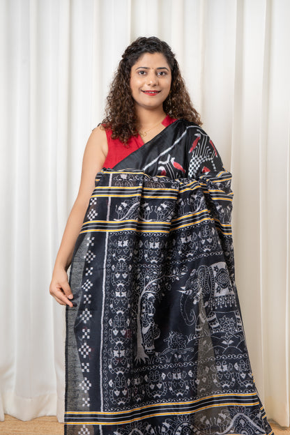 Odisha Ikkat Nuapatna Pure Silk Saree- Black