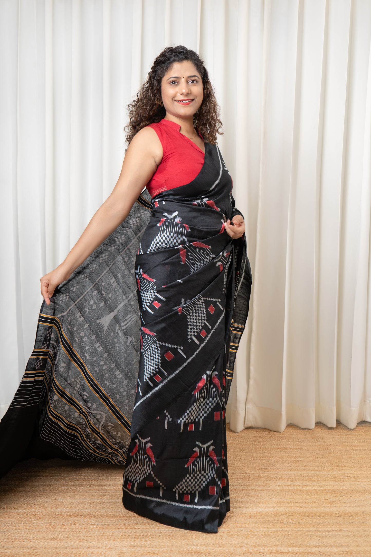 Odisha Ikkat Nuapatna Pure Silk Saree- Black