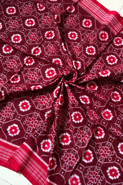 Sambalpuri Pure Cotton Saree - Maroon