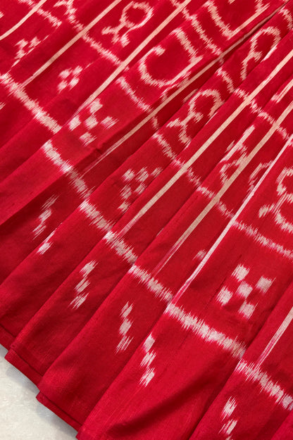 Odisha Ikkat Odia Varnamala Khandua Silk Saree - Red