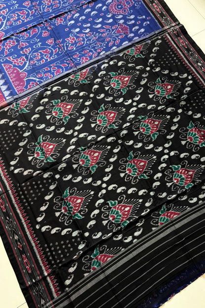 Odisha Ikkat Khandua Cotton Saree - Deep Navy Blue