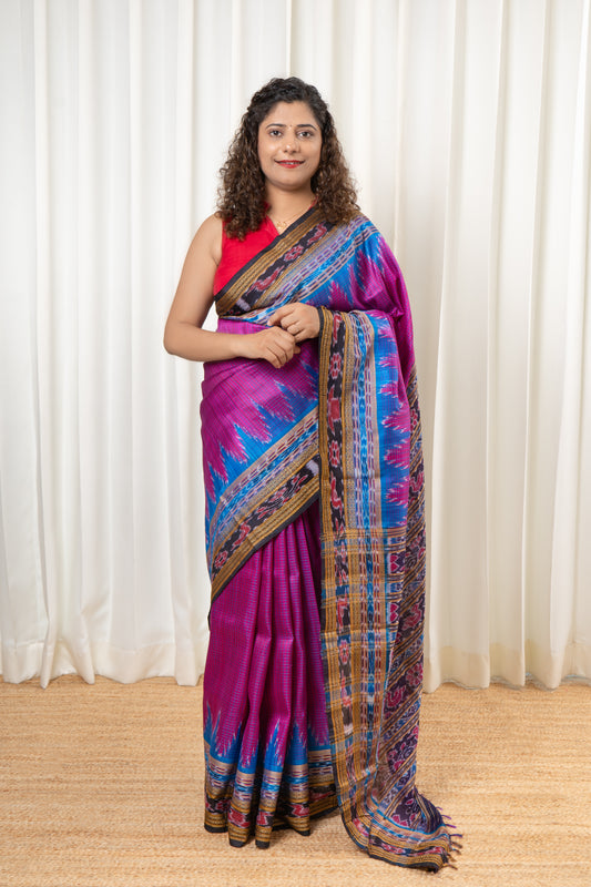 Sachipaar Khandua Silk Saree: Magenta