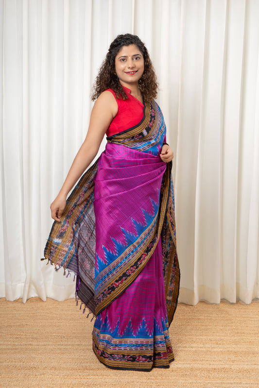 Sachipaar Khandua Silk Saree: Magenta