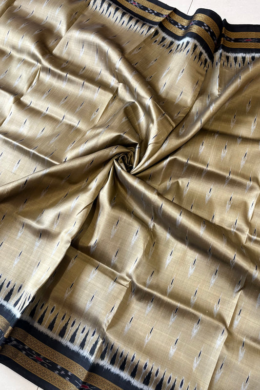 Odisha Ikkat Khandua Pure Silk Saree- Mayura Chandrika - Brushed Beige