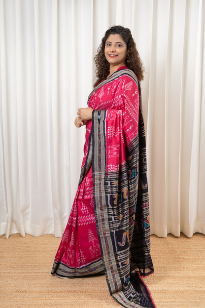 Exclusive Odisha Ikkat Pure Silk Saree- Bright Pink