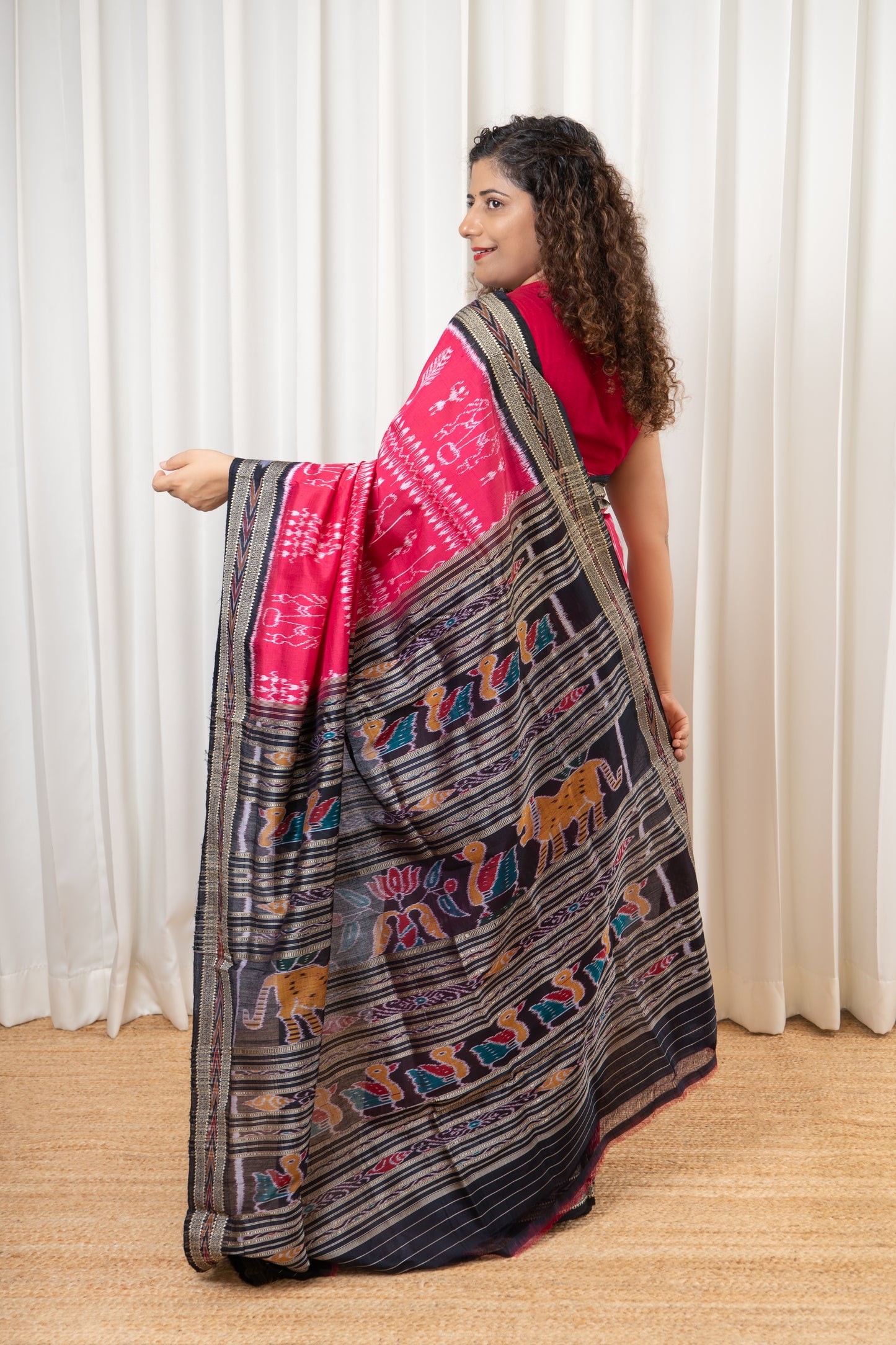 Exclusive Odisha Ikkat Pure Silk Saree- Bright Pink