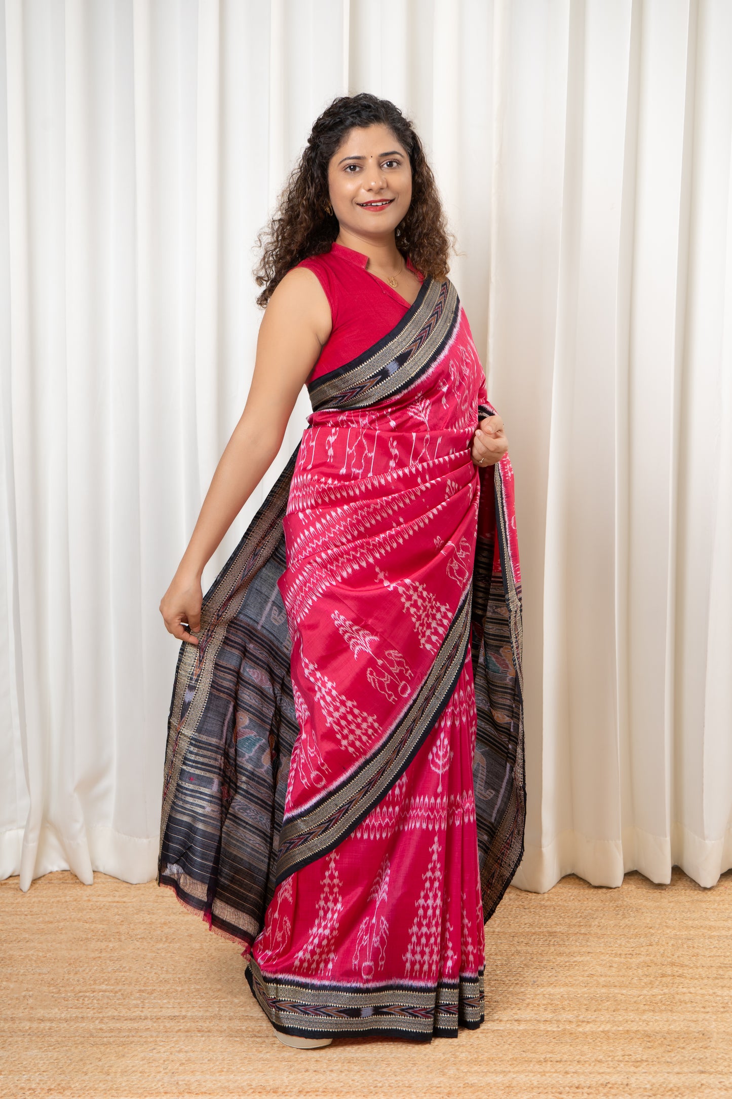 Exclusive Odisha Ikkat Pure Silk Saree- Bright Pink