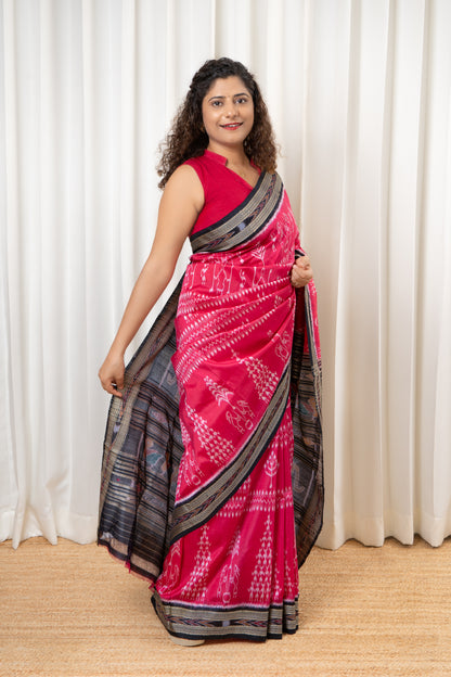 Exclusive Odisha Ikkat Pure Silk Saree- Bright Pink
