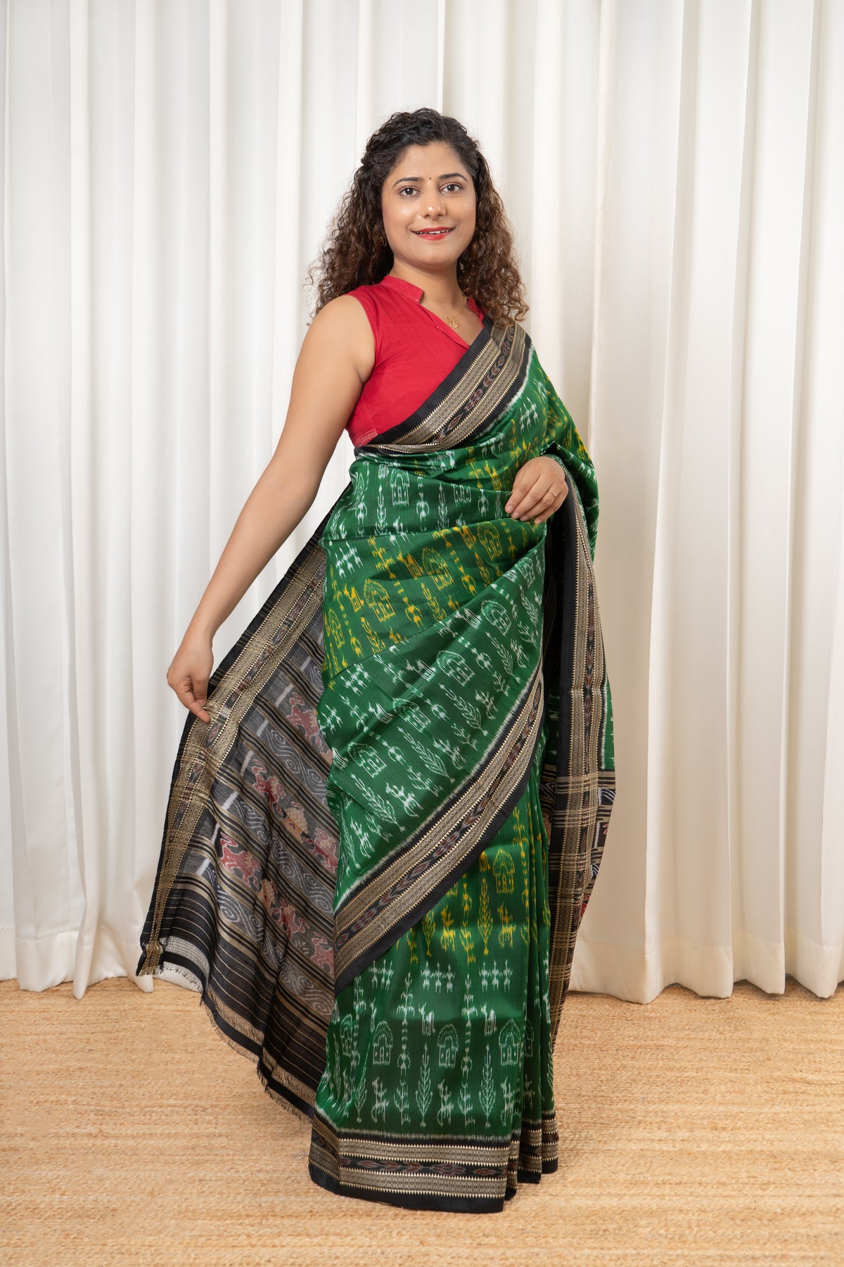 Exclusive Odisha Ikkat Pure Silk Saree-Dark Green