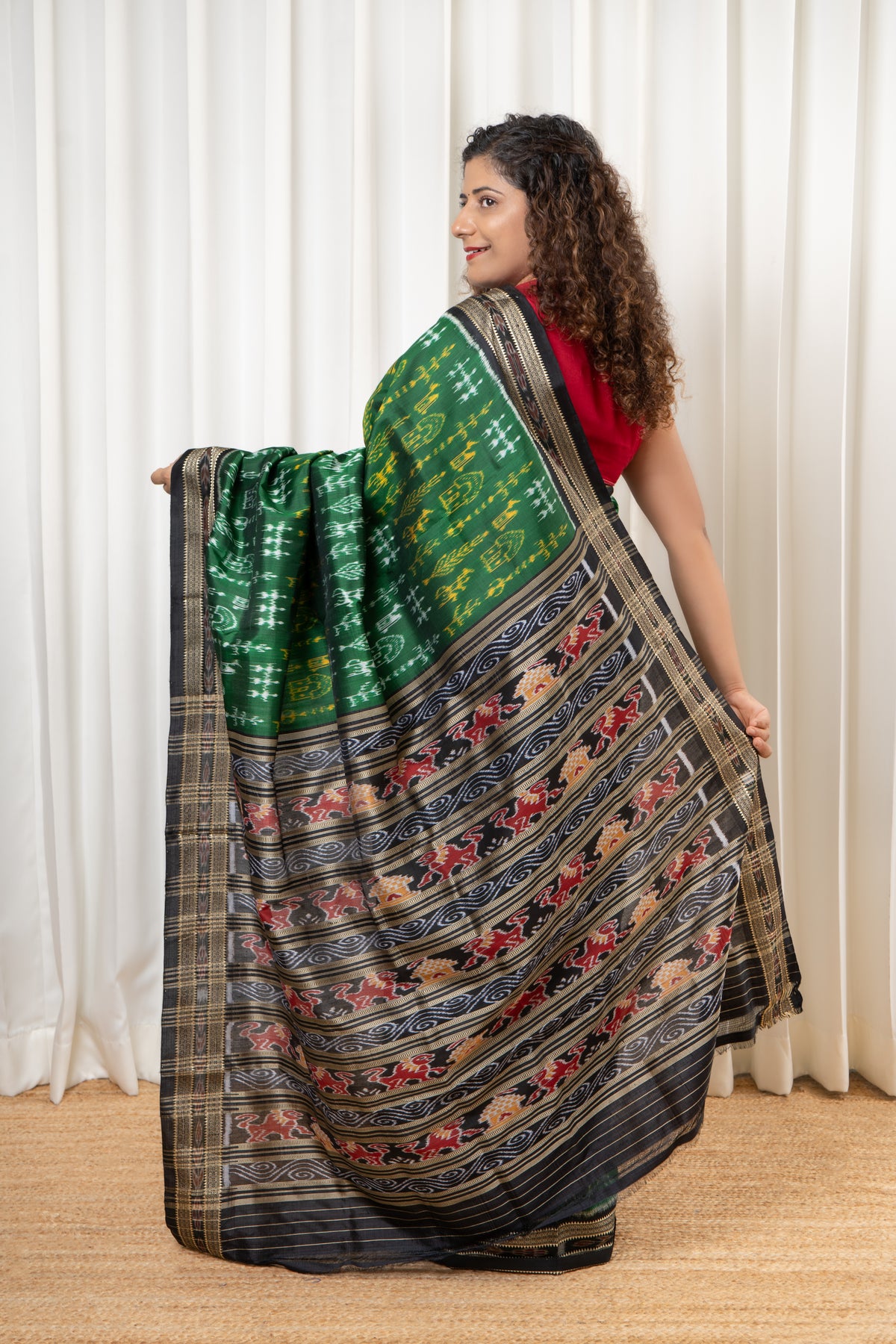 Exclusive Odisha Ikkat Pure Silk Saree-Dark Green