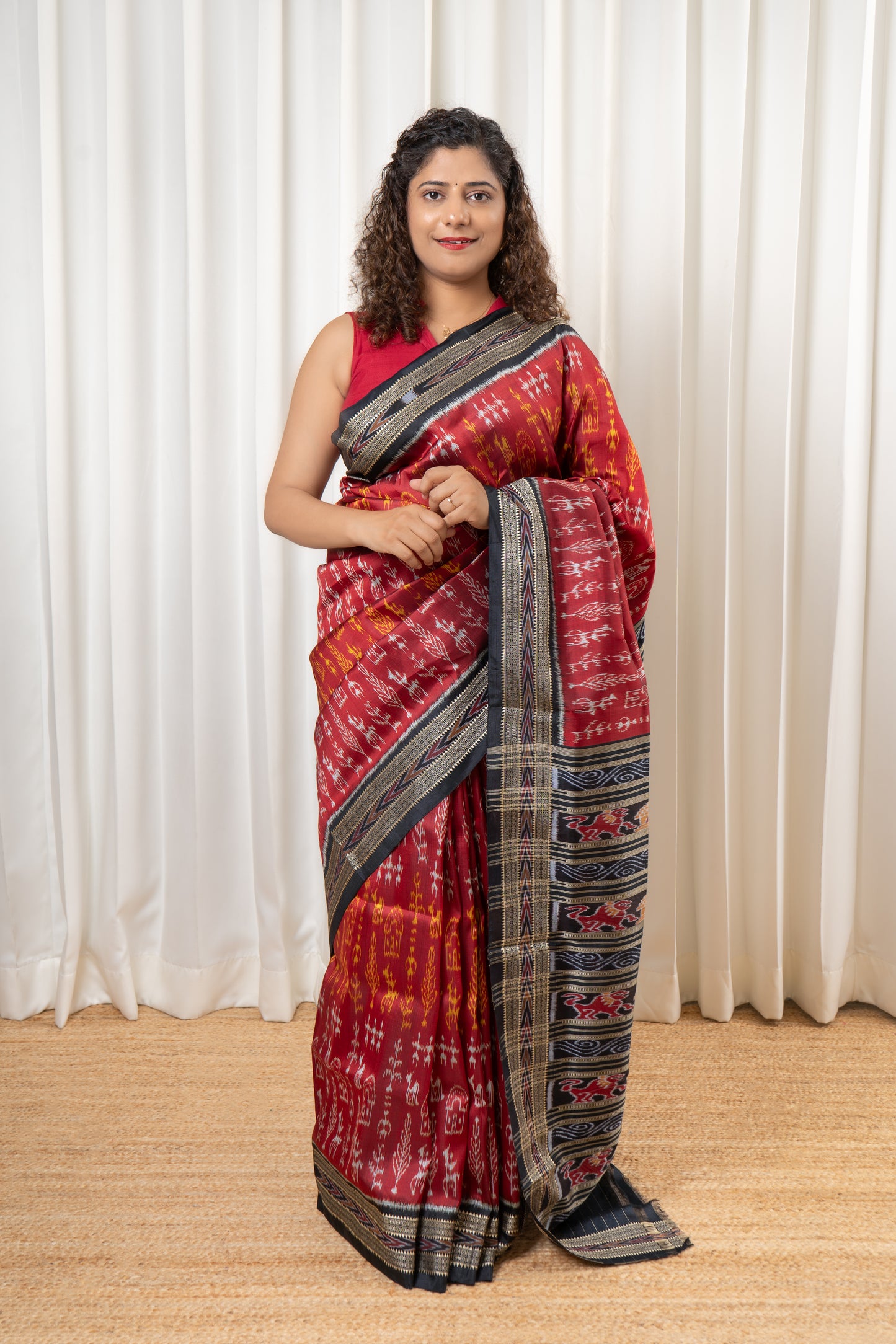 Odisha Ikkat Khandua Pure Silk Saree- Deep Red