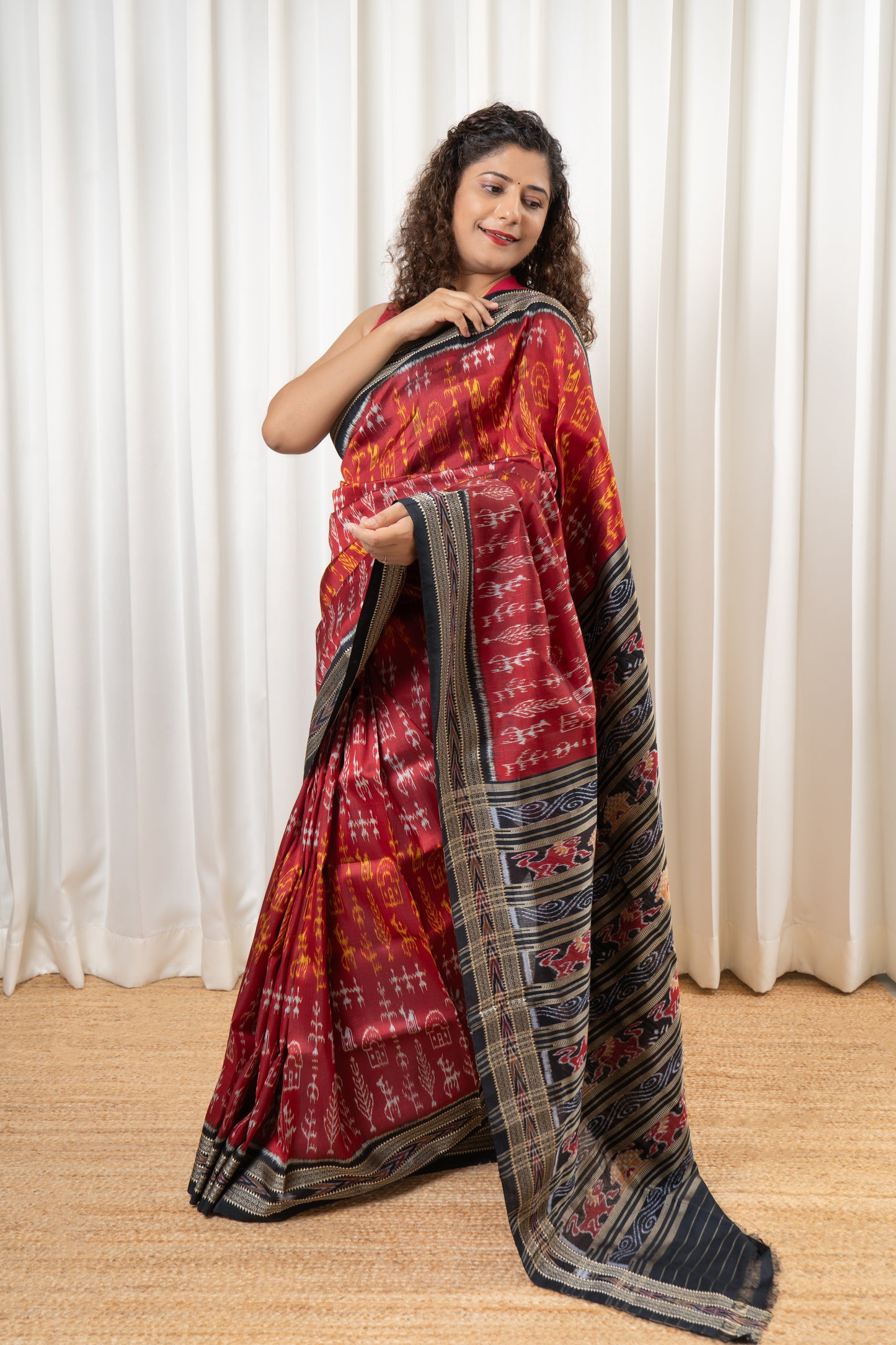 Odisha Ikkat Khandua Pure Silk Saree- Deep Red