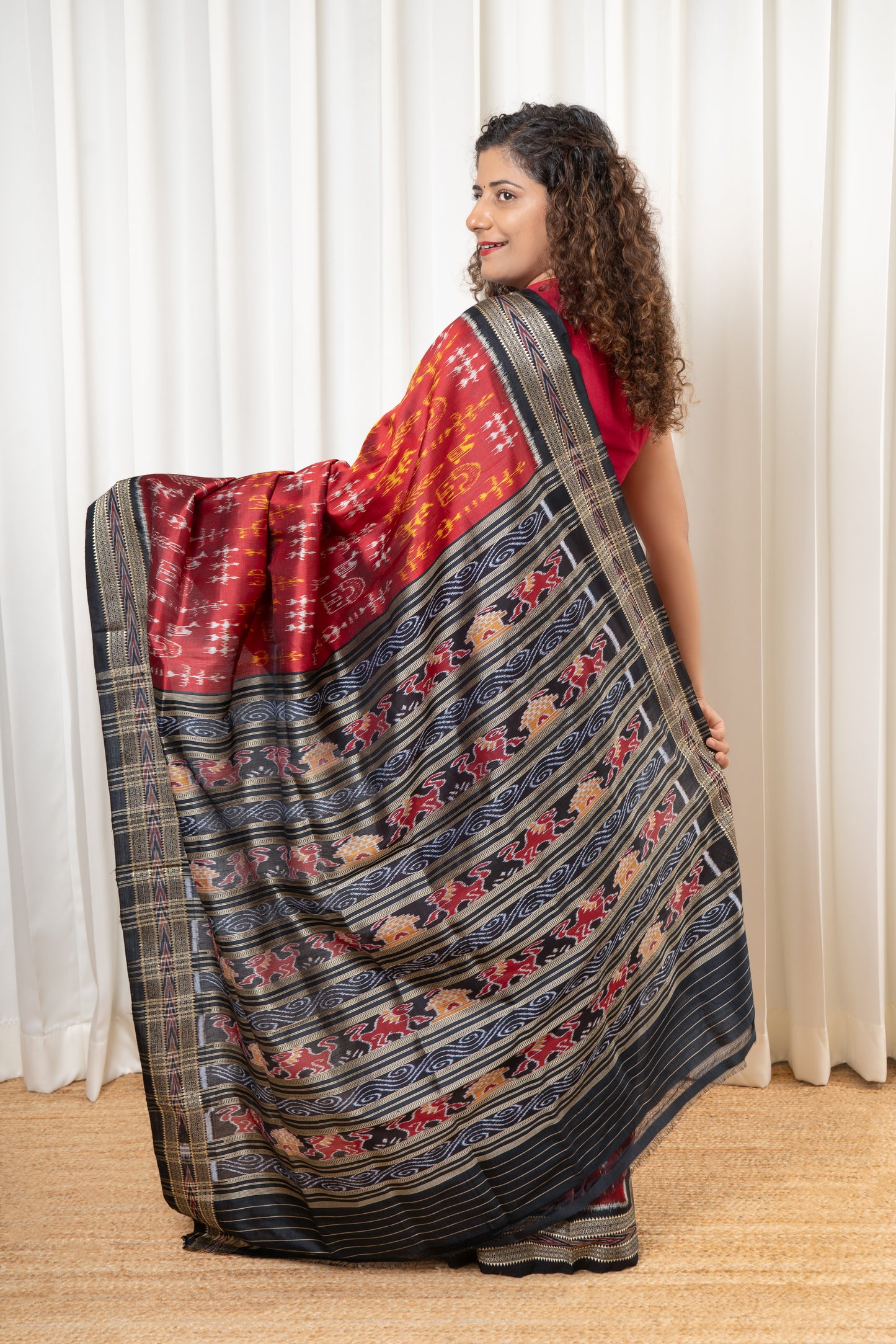 Odisha Ikkat Khandua Pure Silk Saree- Deep Red