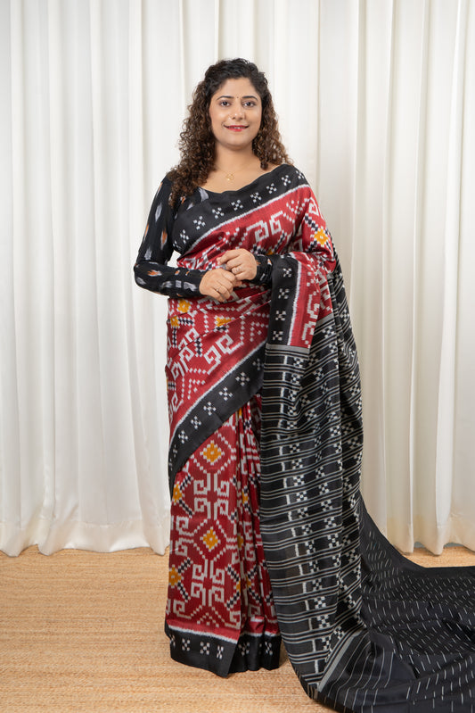 Exclusive Odisha Ikkat Khandua Pure Silk Saree- Maroon