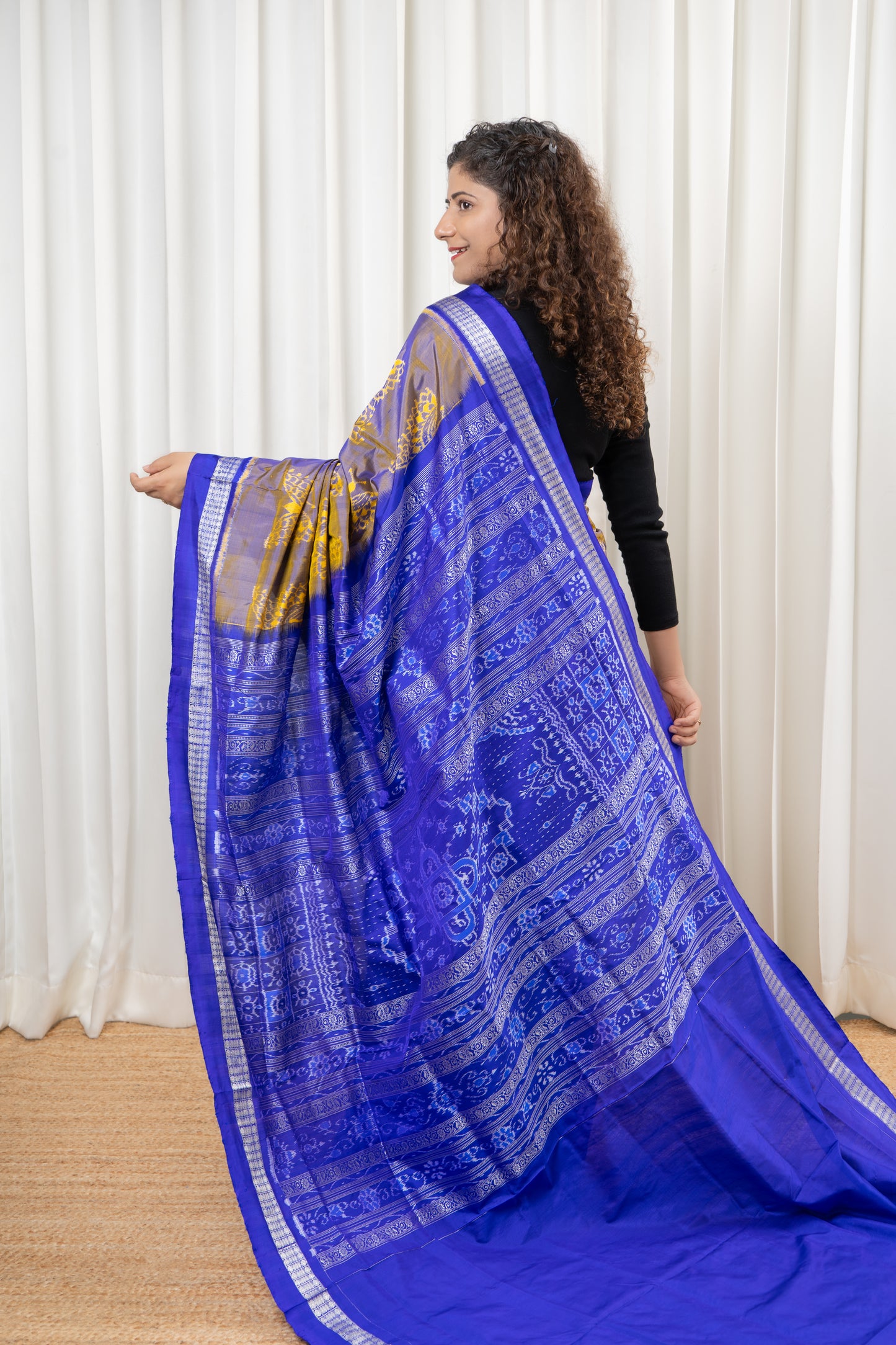 Exclusive Sambalpuri Pure Silk Saree - Gold-Blue