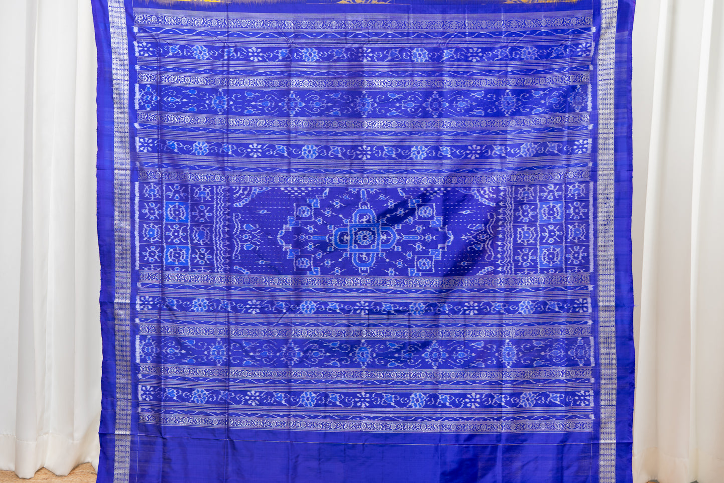 Exclusive Sambalpuri Pure Silk Saree - Gold-Blue
