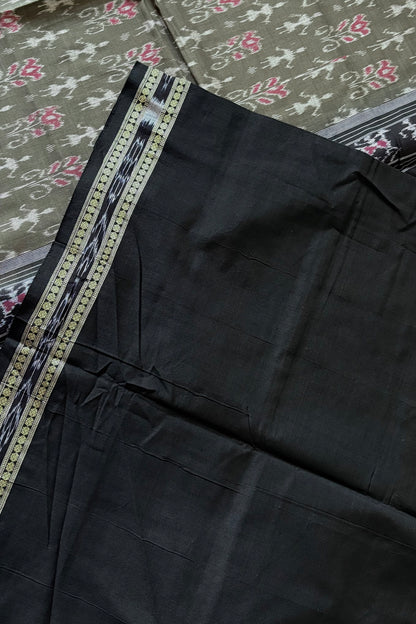 Odisha Ikkat Khandua Cotton Saree-  Dark Olive Green