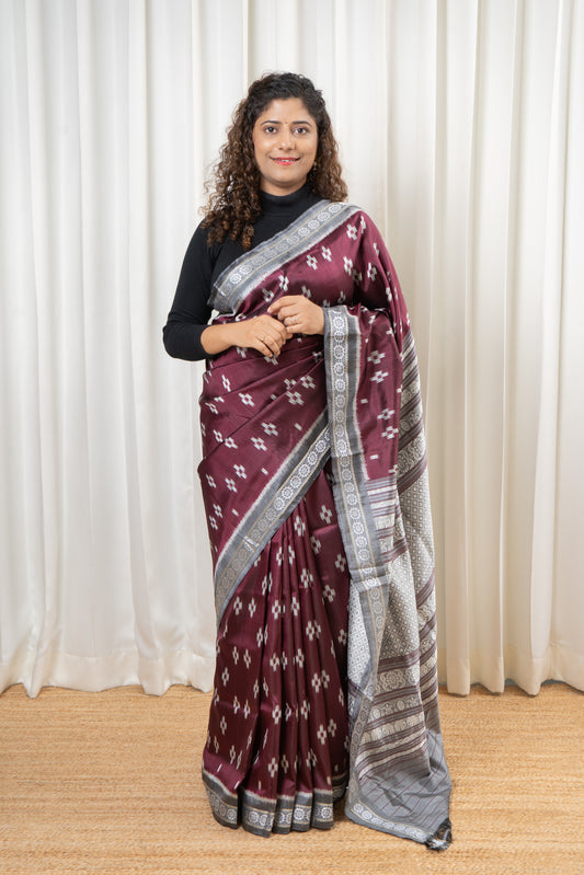 Exclusive Odisha Ikkat Jalla Work Pure Silk Saree - Burgundy