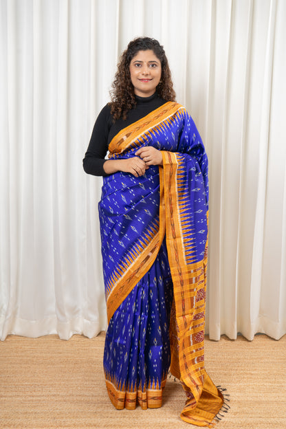 Odisha Ikkat Khandua Silk Saree - Mayura Chandrika- Royal Blue