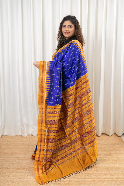 Odisha Ikkat Khandua Silk Saree - Mayura Chandrika- Royal Blue