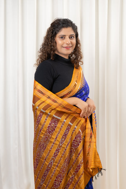 Odisha Ikkat Khandua Silk Saree - Mayura Chandrika- Royal Blue