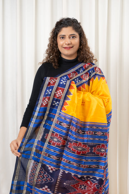 Pasapali Border Odisha Ikkat Pure Silk Saree-Yellow