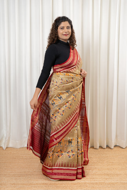 Exclusive Pure Khandua Silk Saree-Light Gold