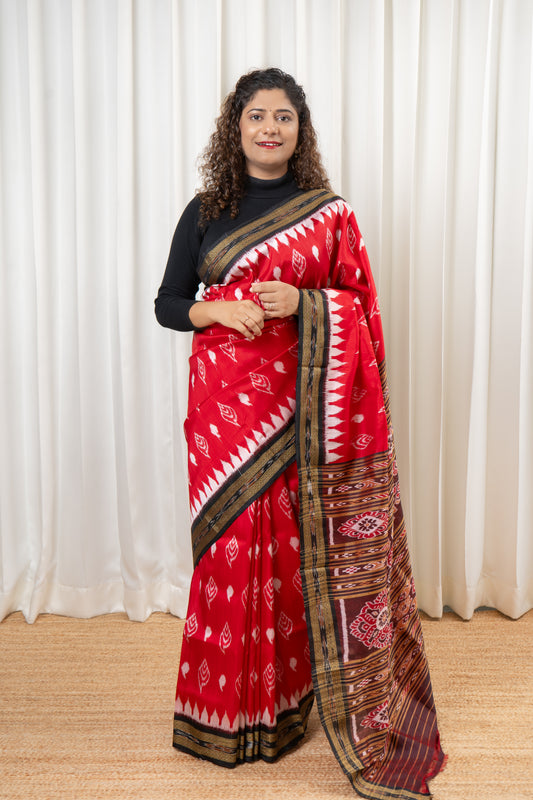 Odisha Ikkat Khandua Silk Saree - Red