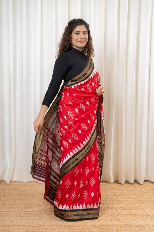 Odisha Ikkat Khandua Silk Saree - Red
