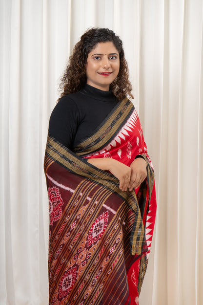 Odisha Ikkat Khandua Silk Saree - Red