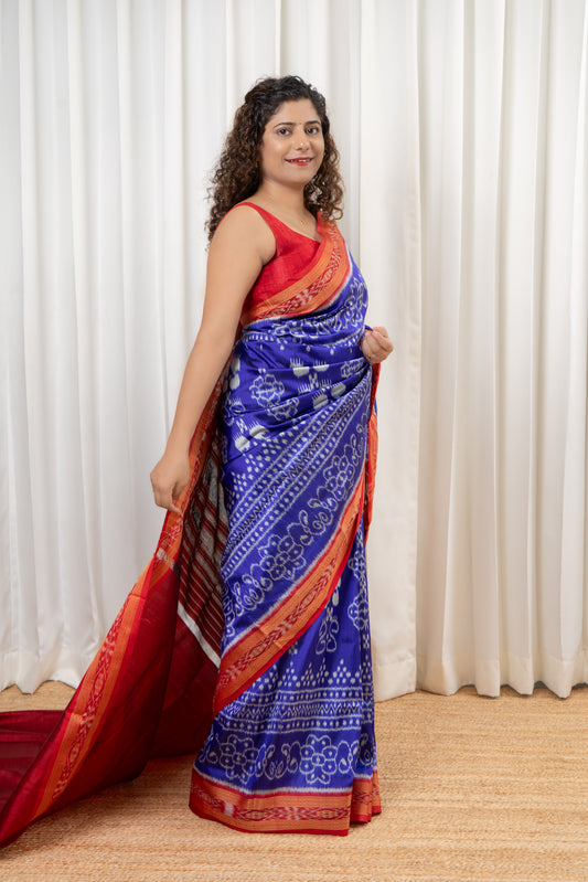 Odisha Ikkat Khandua Silk Saree - Blue