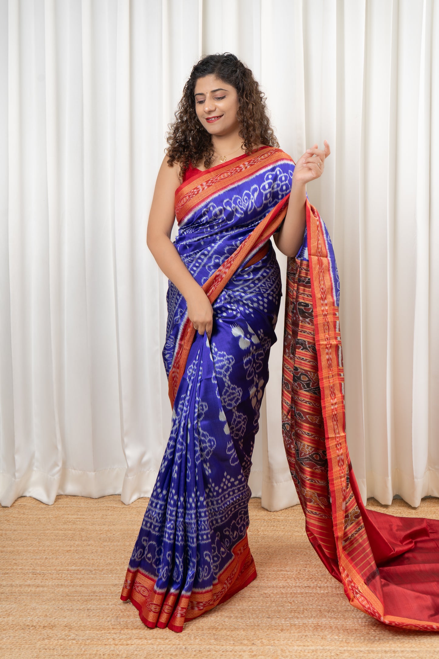 Odisha Ikkat Khandua Silk Saree - Blue