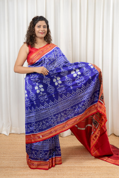 Odisha Ikkat Khandua Silk Saree - Blue