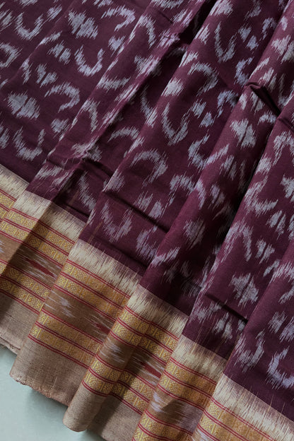 Nuapatna Ikkat Khandua Cotton Saree - Coffee