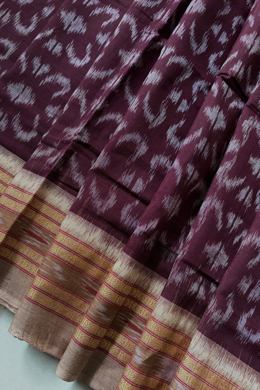Nuapatna Ikkat Khandua Cotton Saree - Coffee