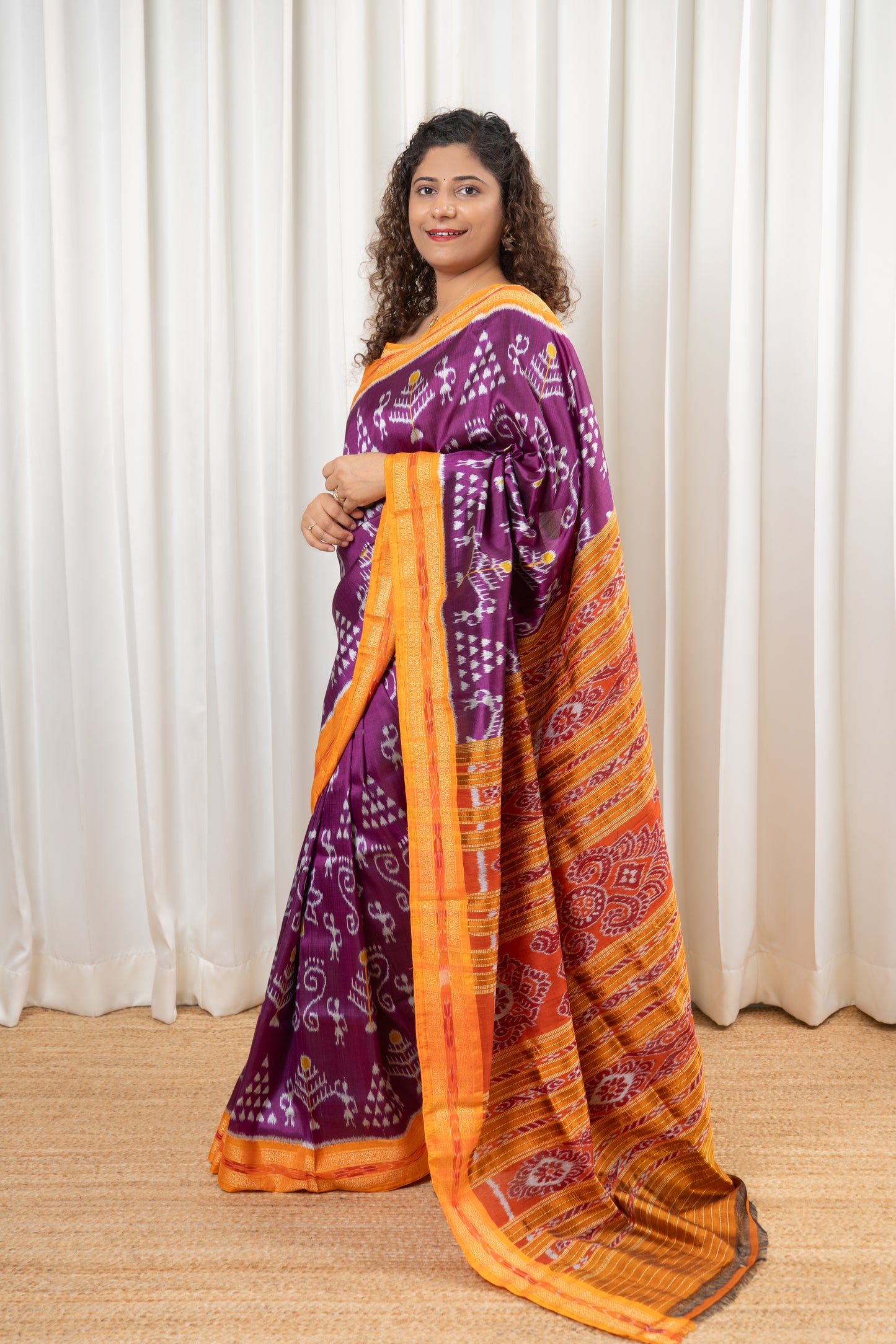 Odisha Ikkat Khandua Silk Saree - Purple