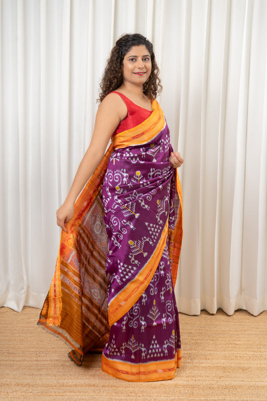 Odisha Ikkat Khandua Silk Saree - Purple