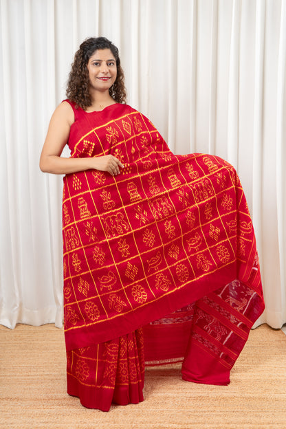 Exclusive Odisha Ikkat Nabakothi Pure Silk Saree- Red