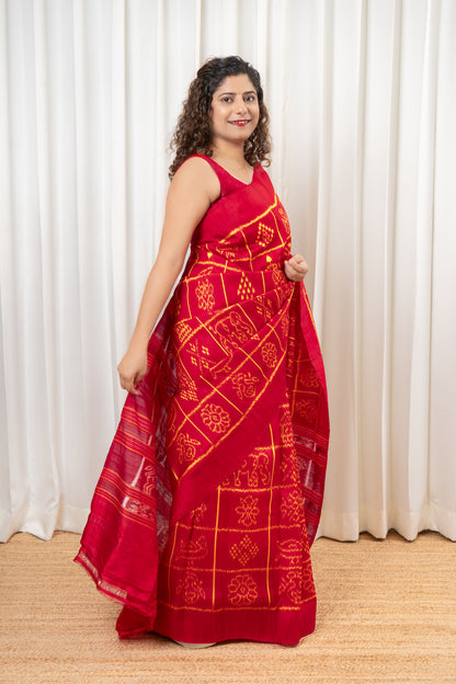 Exclusive Odisha Ikkat Nabakothi Pure Silk Saree- Red