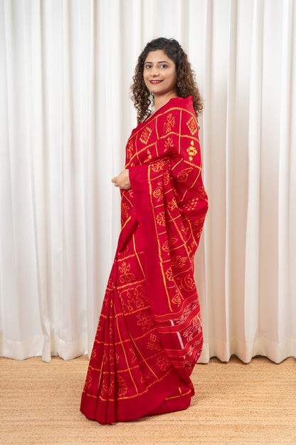 Exclusive Odisha Ikkat Nabakothi Pure Silk Saree- Red