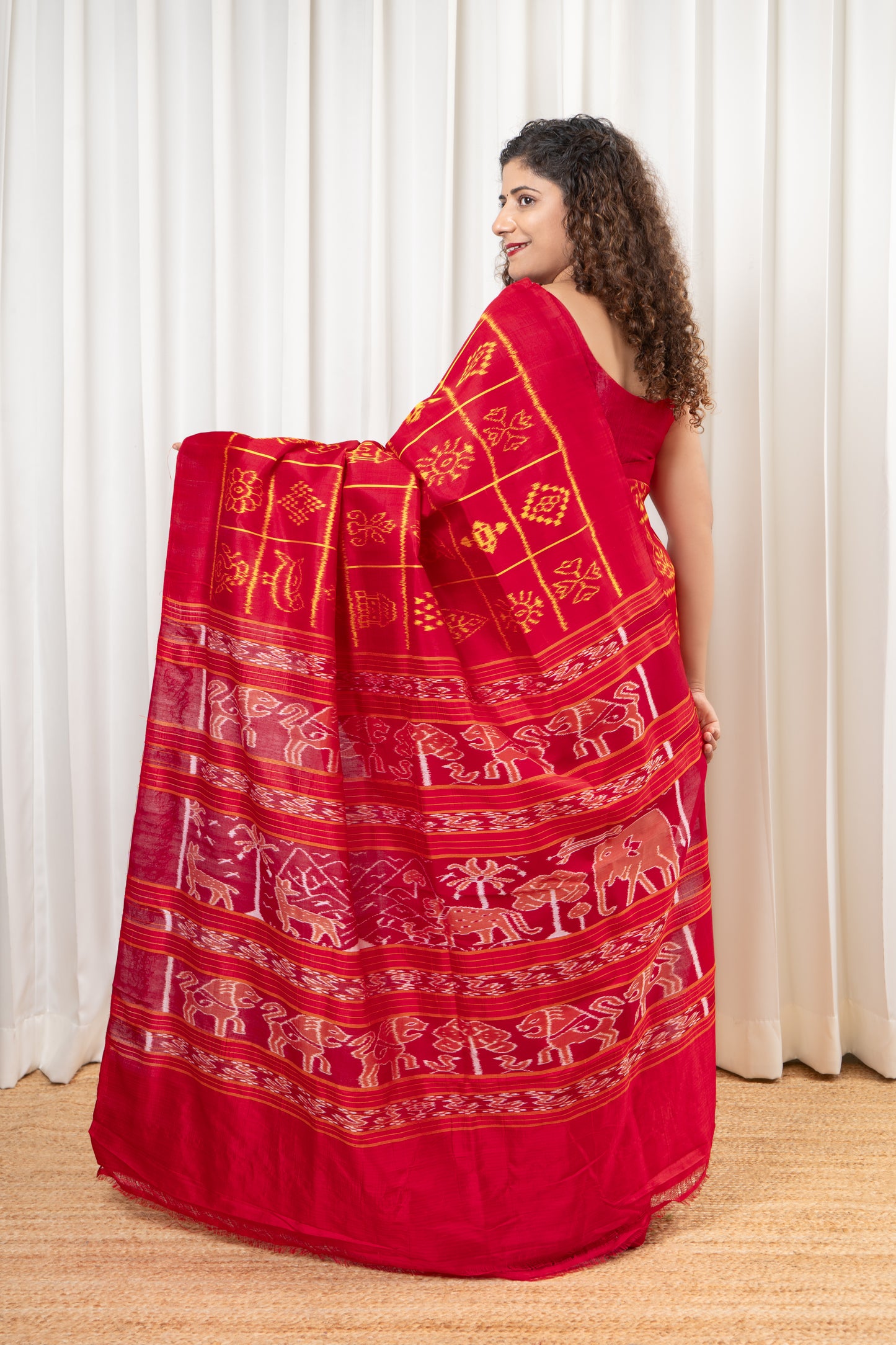 Exclusive Odisha Ikkat Nabakothi Pure Silk Saree- Red