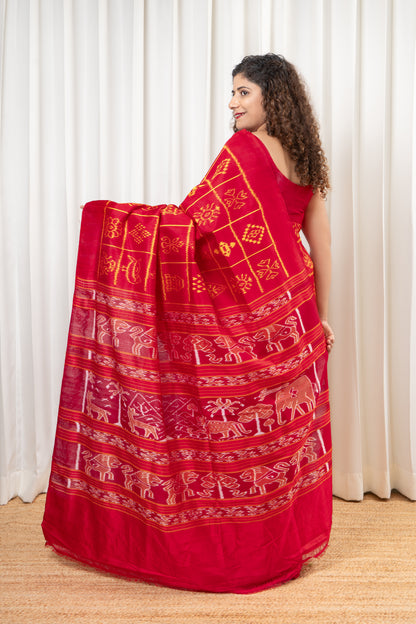 Exclusive Odisha Ikkat Nabakothi Pure Silk Saree- Red