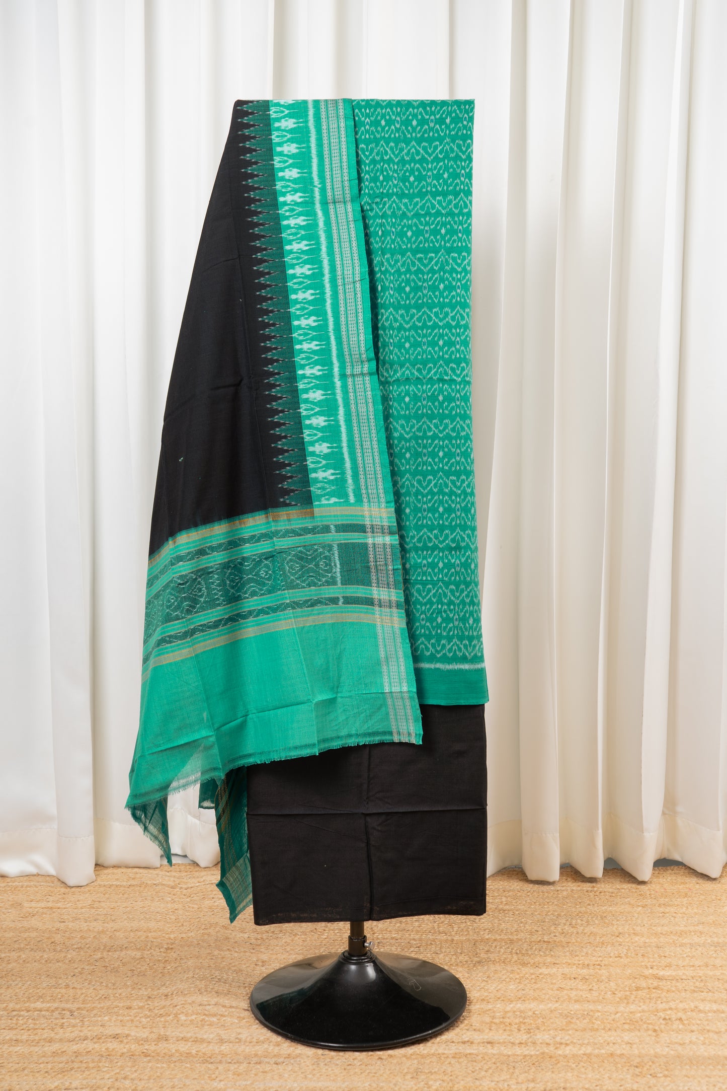 Pure Cotton Sambalpuri Ikkat 3 Piece Dress Material- Sea Green