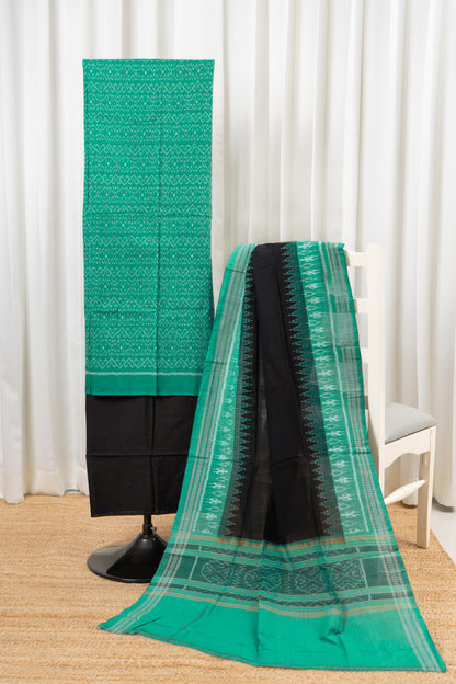 Pure Cotton Sambalpuri Ikkat 3 Piece Dress Material- Sea Green