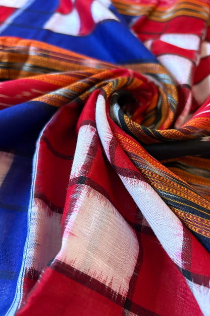 Sambalpuri Bichitrapuri Pure Cotton Saree: Blue, Red & Black
